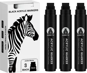 3 count Black  Permanent Markers: 15mm Wide Tip Thick   Pen Large Calligraphy Marker for Rock Painting, Poster, Sign, Canvas, Glass, , Ceramic