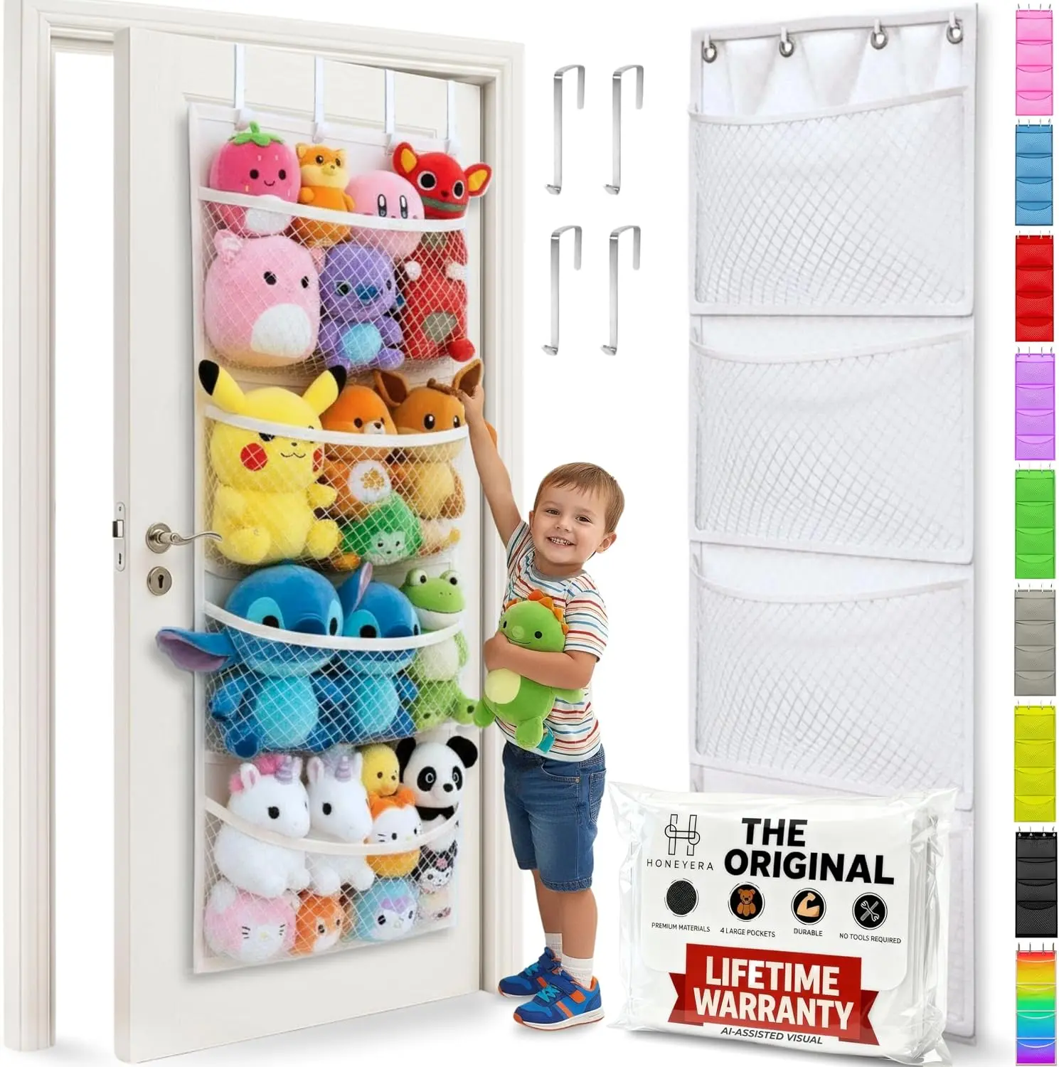 Squishmallow Holder - Over The Door Space Saving Storage Solution with 5 Large Pockets - Quick 1-Minute Installation - Organize and Display Squishmallows - Durable and Easy Access for Kids Set Blue