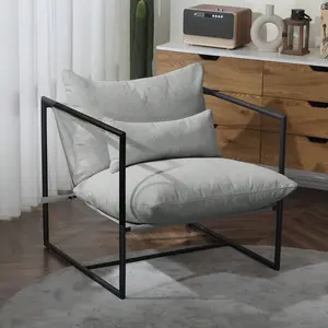 Metal Framed Sling Accent Chair, Comfy Lounge Armchair With Removable Cushion For Living Room, Sling Chair