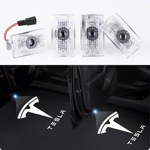 2pcs for Tesla Car Door LED Logo Projector Puddle Lights Ultra-Bright Welcome Light 3D Laser Ghost Shadow Light Compatible with Tesla Model 3 Y X S Accessories