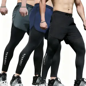 Men's 3-Piece Training Shorts with Attached Compression Leggings, Great for HIIT Workouts and Gym Sessions, Lightweight Moisture-Managing Fabric for Comfort, Innovative Dual-Layer Construction for Style and Function
