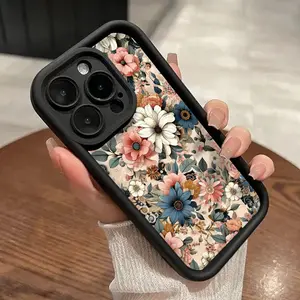 Vintage Floral Pattern Case for iPhone 16 15 14 Pro Max 13 12 11 XR XS Plus Shockproof Drop Protection Rugged Durable Silicone Cover