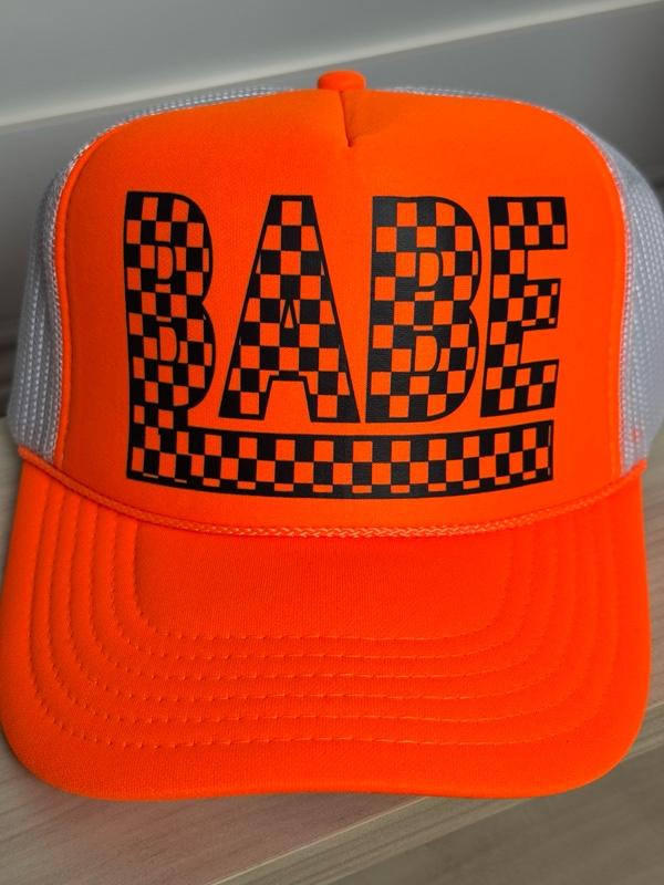 Babe Trucker Hat Mesh Foam Cap for Men and Women Snapback Adjustable Baseball Cap with Breathable Mesh Back Neon Orange and White Casual Style