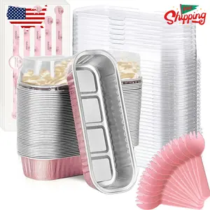 Mini Loaf Baking Pans with Lids and Spoons (50 Pack, 6.8oz)