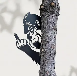 2025 Latest Bigfoot Metal Art Showing Middle Finger Bigfoot Yard Decor Sasquatch Statue Sign Big Foot Flipping Off Tree Faces Decoration Peace Decorative Signage Cutout Sneaky Posters