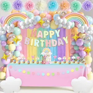 182-Piece Pastel Rainbow Party Set Balloons, Cake Toppers, Garland & More for a Dreamy Party