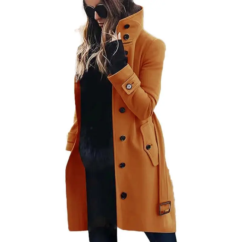 Autumn Winter New Slim Fit Woolen Overcoat Women's Clothes Coat Dark Gray Fitted Basic Outerwear Jackets