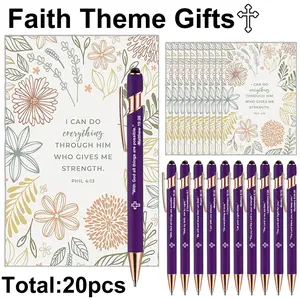 20 Pcs Bible Verse Ballpoint Pens & Scripture Cards Set, (10 Purple Christian Retractable Pens+ 10 Bible Quote Cards), Black Ink , Religious Gifts for Nurses, Church, Graduation & Christian Devotion