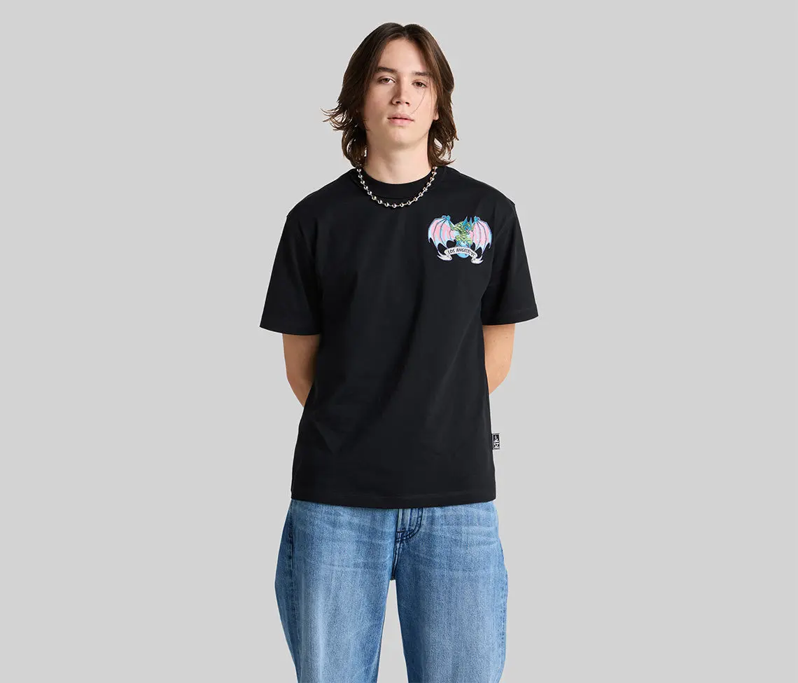 BATWEAR REVERSE NECK GRAPHIC TEE - BLACK