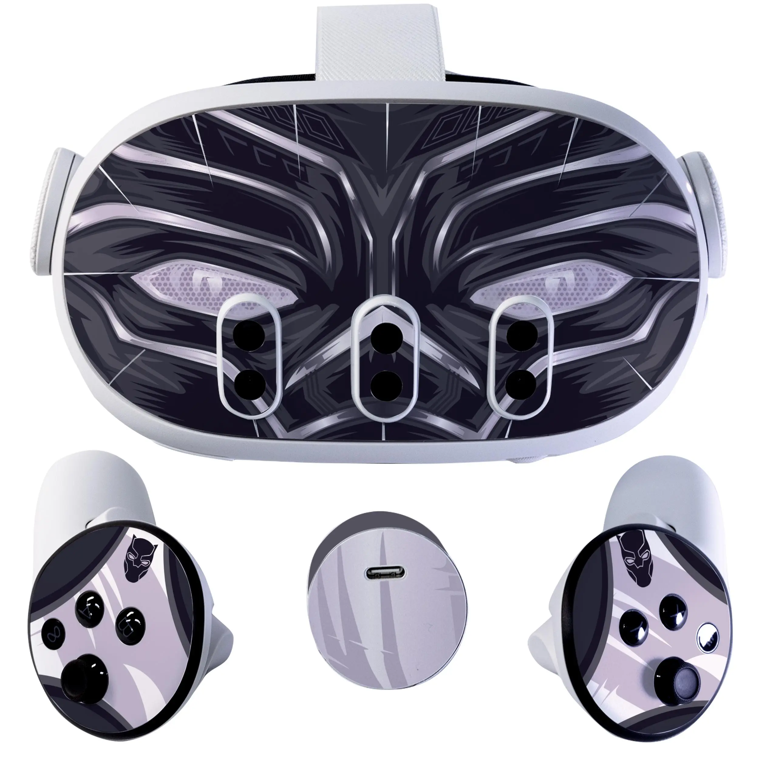 Easy-to-Apply Skin Sticker Kit compatible with Meta Quest 3 VR headset - Black Cat virtual reality accessory - VR protector skin covers