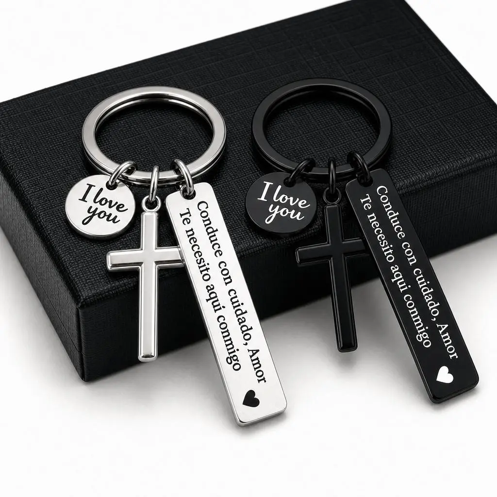 HOLDNEAR Drive Safe Keychain for Him "Maneja Con Cuidado" Sweet Romantic Couples Gift Anniversary Present for Boyfriend Husband