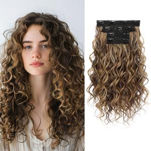 REECHO 16/20" Curly Synthetic Clip-In Hair Extensions for Women | Natural Look & Affordable Volume Boost | Multiple Shades Available | Easy Application