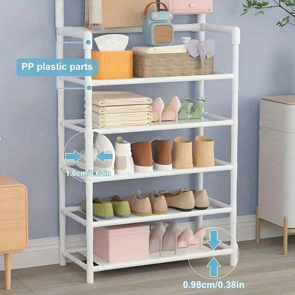 5-Tier Coat Rack Shoe Rack with 8 Hooks & Storage Shelves Black Metal Stable Design for Entryway Bedroom Closet Living Room Office Freestanding Iron Durability