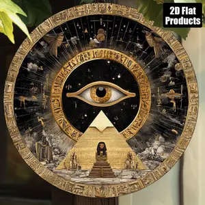 1pc 2D Plane Egyptian Symbol Wall Decoration - Ancient Egyptian Decoration, Including Eye of Horus, Pyramid and Hieroglyphs - Gold on Black Retro Metal Sign, Suitable for Home, Office, Museum - Lightweight and Easy to Hang, No Wiring Required - Perfect Gi