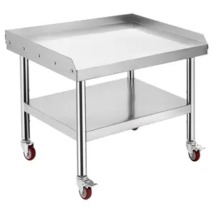 Stainless Steel Equipment Grill Stand Table | 24"x28"x24" | 1000 Lbs Top Shelf Capacity, 220 Lbs Bottom Shelf | Adjustable Legs with 2" Edge Baffle | for Hotels, Homes, Commercial Kitchens