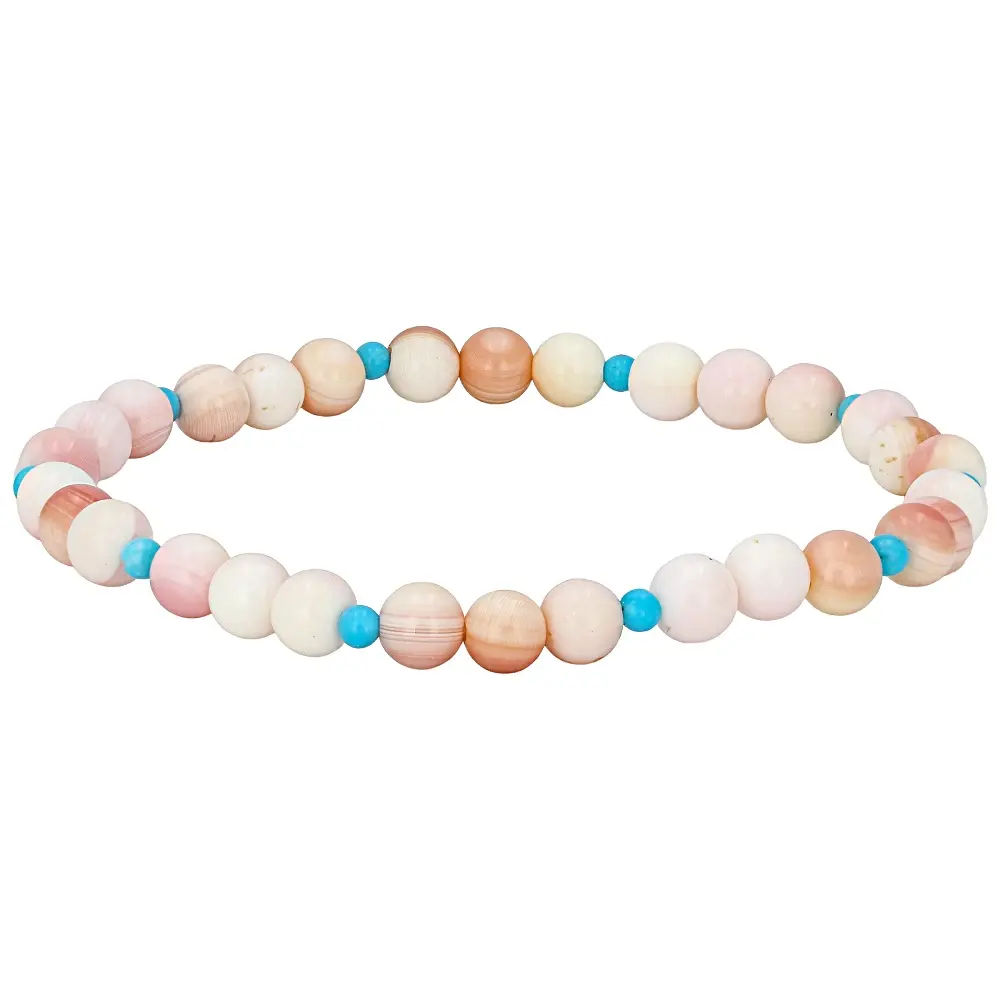 JTV Pink Conch Shell with Blue Sleeping Beauty Turquoise Stretch Bracelet