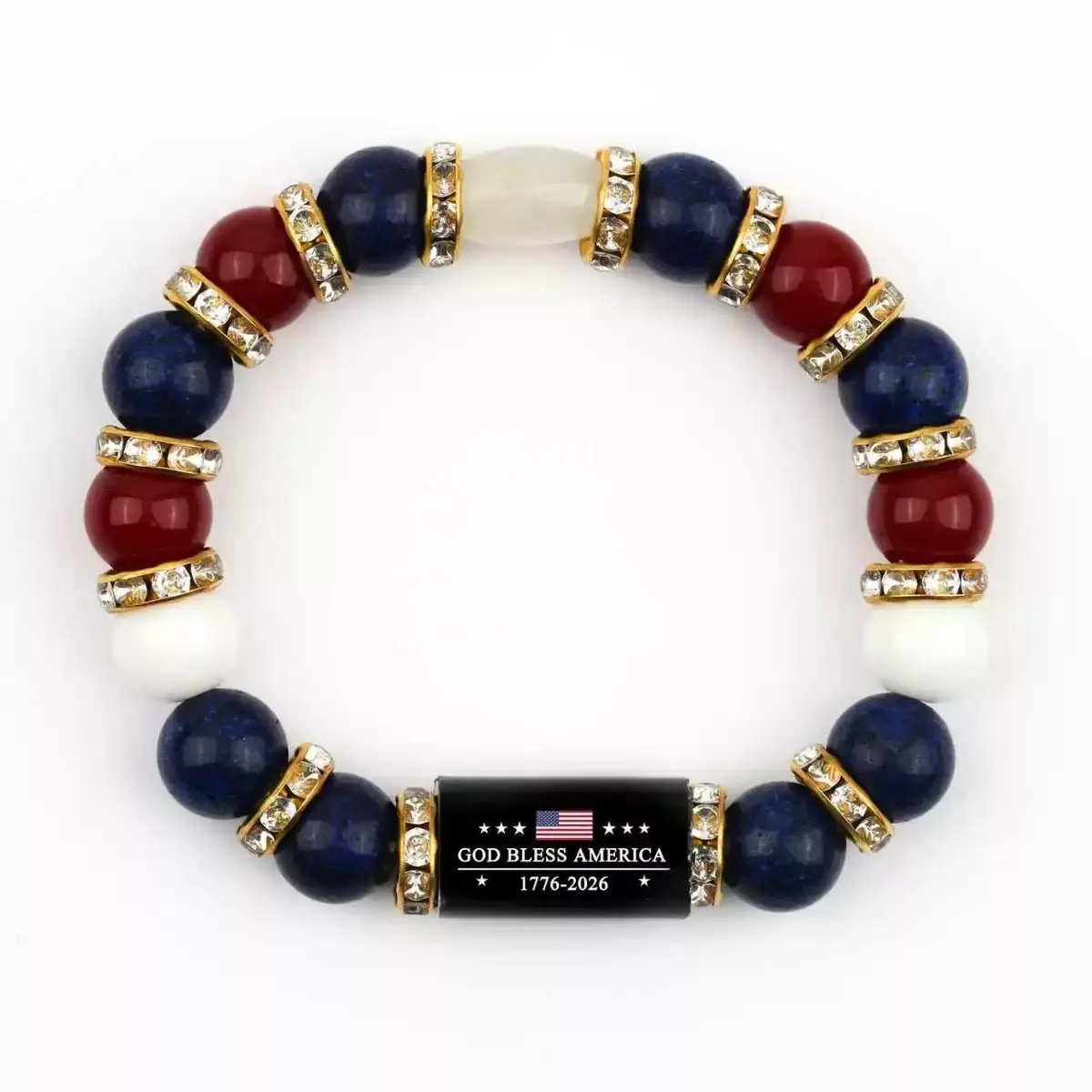 Patriotic Beaded Bracelet - 4th of July God Bless America, 1776-2026 Independence Day, Freedom & Faith Fashion Costume Jewelry Accessory for USA Lovers Fashionable Bangle