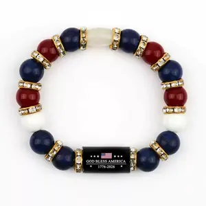 Patriotic Beaded Bracelet - 4th of July God Bless America, 1776-2026 Independence Day, Freedom & Faith Fashion Costume Jewelry Accessory for USA Lovers Fashionable Bangle