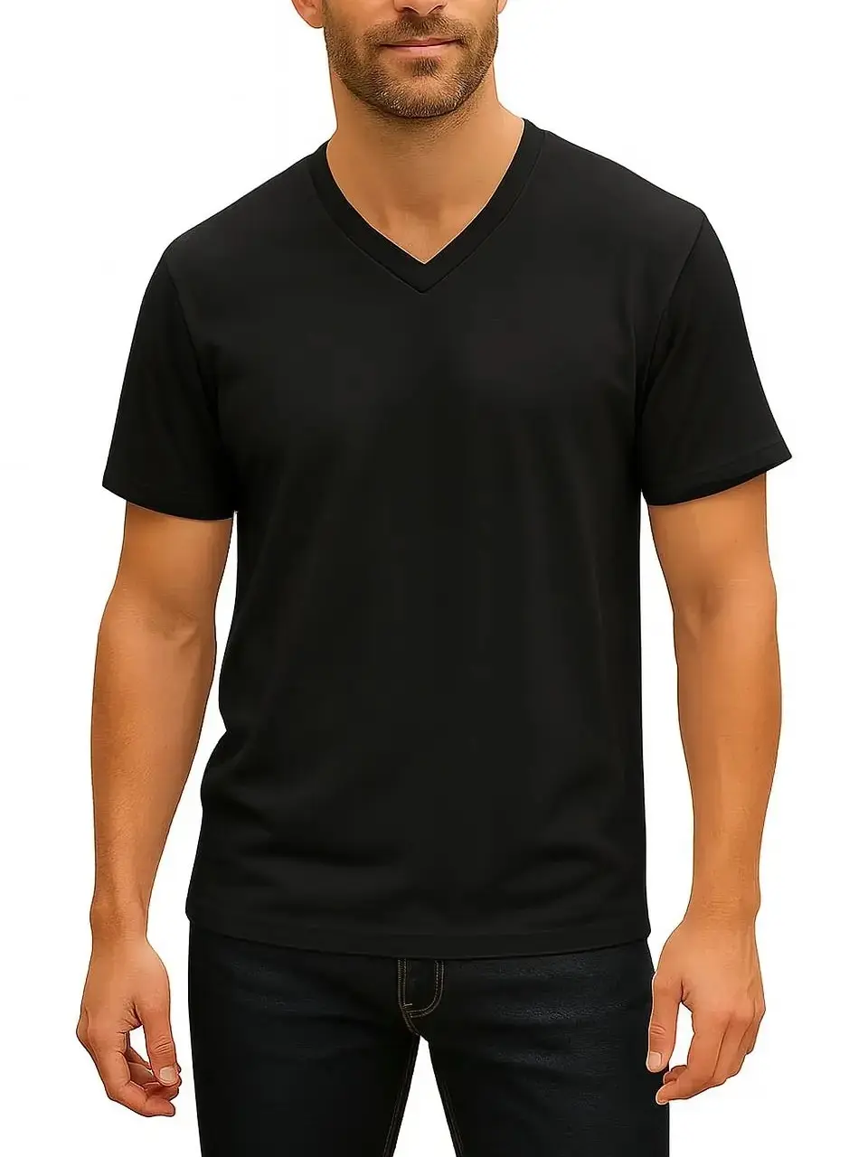 Men's V-Neck Black T-Shirt Classic Cotton Short Sleeve Undershirt for Everyday Wear