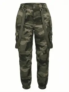 Womens Street Fashion Camouflage Versatile Tapered Cargo Pants with Suspenders Adjustable Fit Ideal for Daily Wear Outdoor Activities Home Relaxation and Sports All Season Comfort