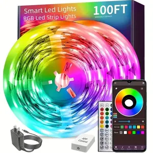 100ftb(2 Rolls Of 50ft)LED Lights,RGB Color Changing Music Strip Lights RGB Color Changing Time Setting Music Sync Strip Lights  for Bedroom Indoor Lighting,for Christmas Gifts