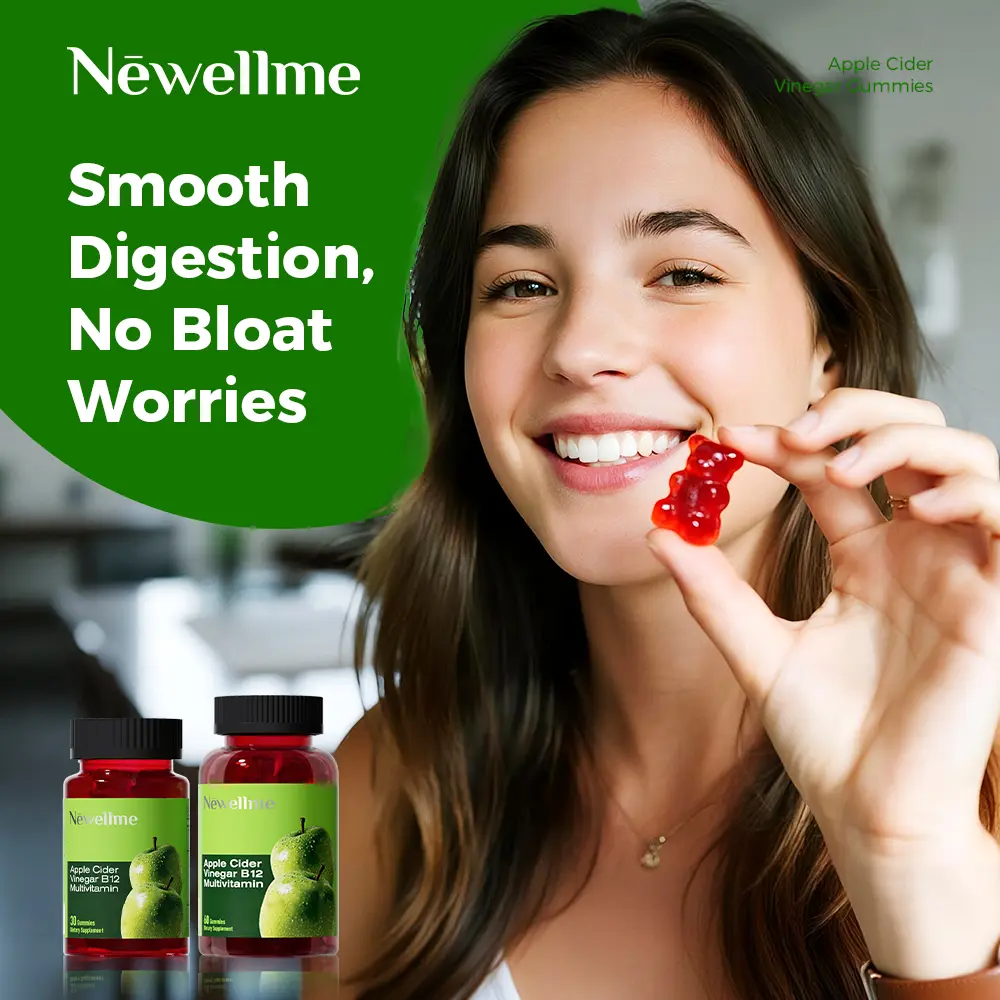 Newellme Apple Cider Vinegar Gummy Vitamins with Vitamin B12 Gelatin-Free Vegan Non-GMO Supports Energy Levels Digestive Health & Wellness