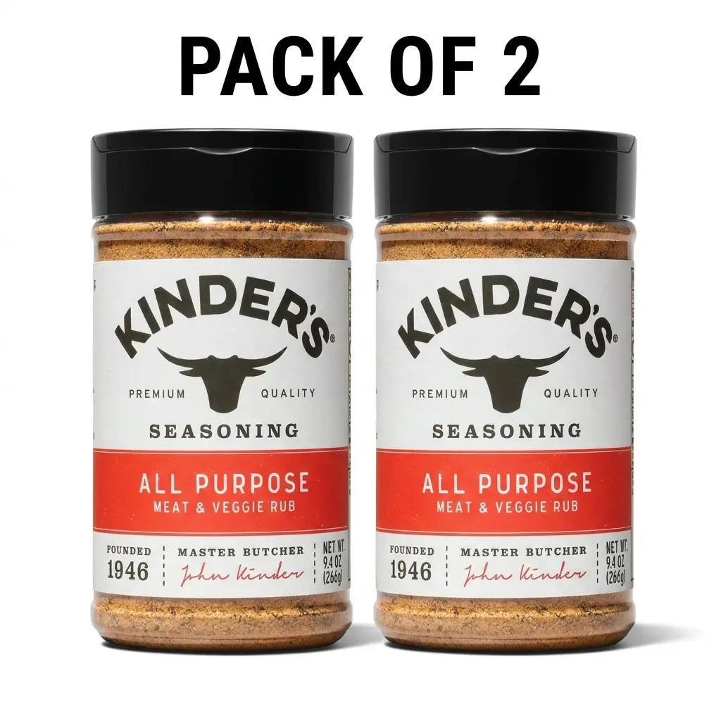Pack of 2 Kinders All Purpose Seasoning Jumbo 9.4 oz Bottles — Garlic & Chili Rub for Beef, Chicken & Veggies Spice Flavor