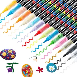 12-color Soft-tip Markers, Free Printing, Painting, Graffiti, Covering, Straight Liquid Acrylic Markers for Use on Stones, Glass, Ceramics, Easter Eggs, Metal, and Wood