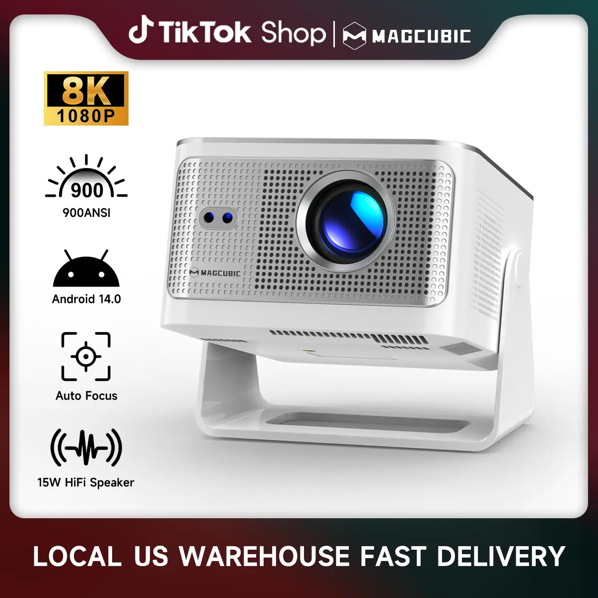 [US warehouse] Magcubic HY350MAX Projector 900ANSI Auto Focus 8K Decode Android 14 Allwinner H726 Built-in 15W HiFi Speaker Dual WiFi6 BT5.4 Native 1080P Portable Smart Home Cinema Movie Night Gift Projectors For Bedroom #SummerFinds #DealsForYouDays