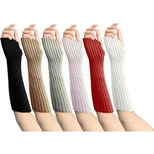6 Pairs Arm Warmers Womens Fingerless Gloves Cable Knit Thick Thermal Fashion Premium Forearm Sleeve