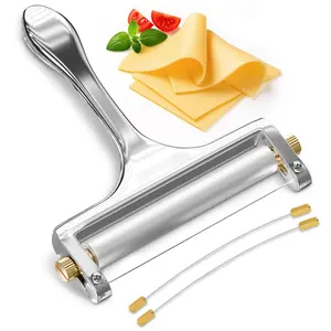 Cheese Slicer Wire -  &  Stainless Steel Cheese  Handheld with 2 Extra Wires, Slice Tickness Adjuster, Comfortable Handle & Dishwasher Safe, for Mozzarella, Cheddar & Gruyere Slicing