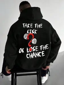 Men's Take the Risk Slogan Graphic Hoodie, Soft Fleece Fabric, Casual Style, All Seasons Wear, Motivational Dice Print