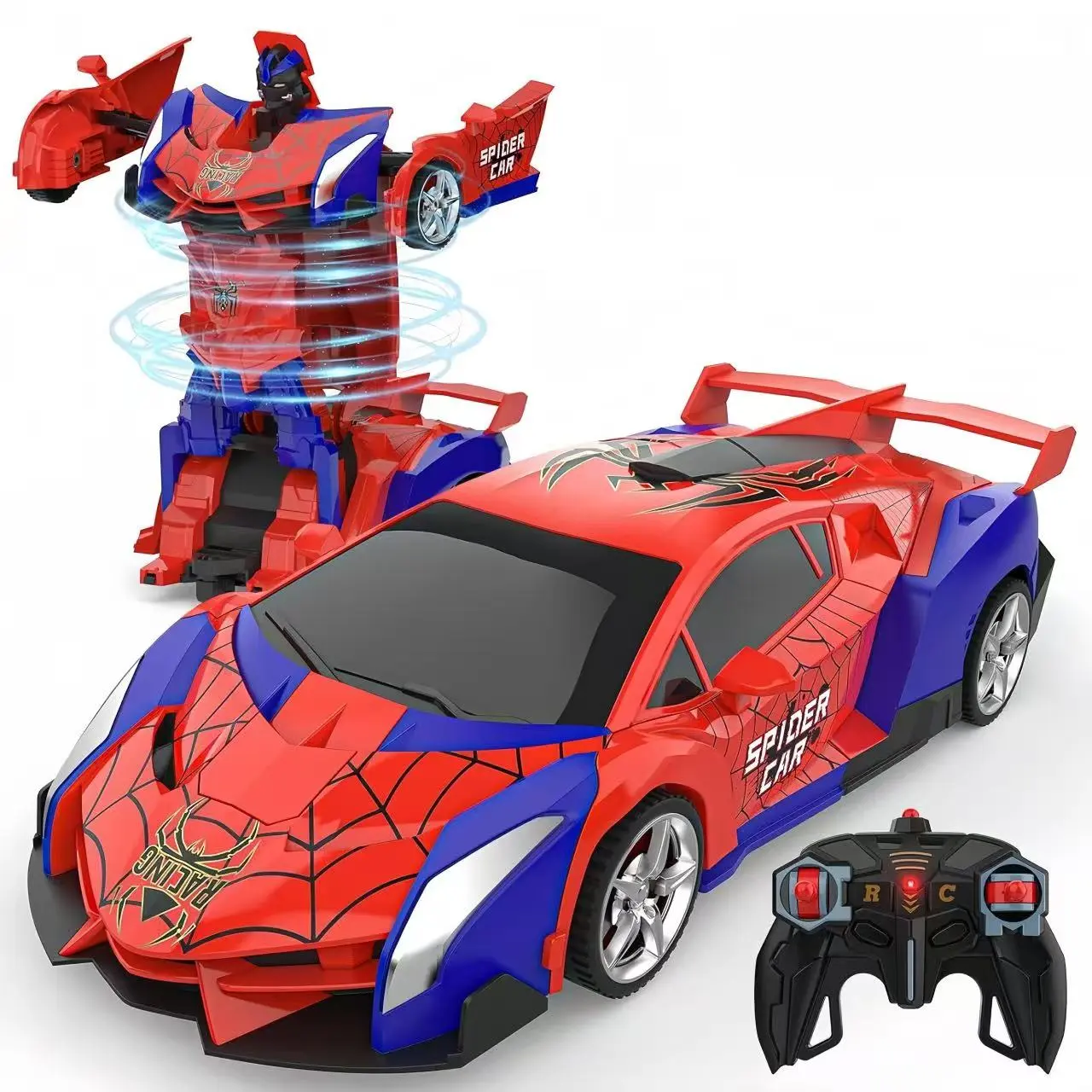 Spider-Car Transformer Remote-Controlled Car 2.4GHz 1:18 Scale One-Button Transform 360° Rotating Robot Toy for Kids 3-12 Boys Girls Stunt Car