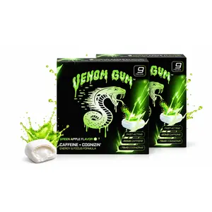 Venom Gum Energy & Focus Nootropic Gum | 80mg Natural Caffeine + Cognizin | Liquid Center | Zero Sugar | No Crash | Green Apple | 18pc