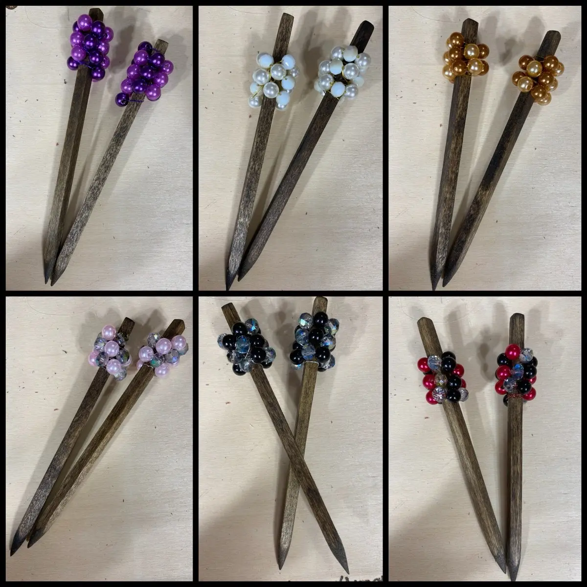 Embellished Beaded Wooden Hair Stix