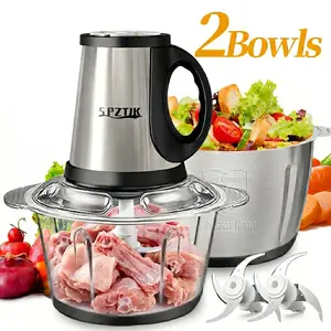 SPZTJK Meat Grinder,Food Processors With 2 Bowls and 4 Bi-Level Blades, Mini Electric Food Chopper 300W, For Baby Food, Meat, Onion, Vegetables