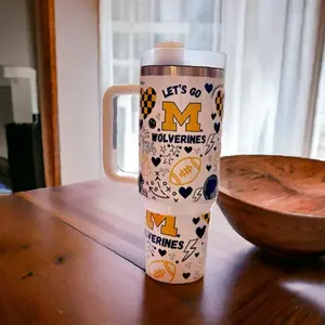 Trending Michigan Football 40oz Tumbler - 2 styles of tumbler, With handle and straw, touchdown tumbler, College tumbler, football - Popular Choice