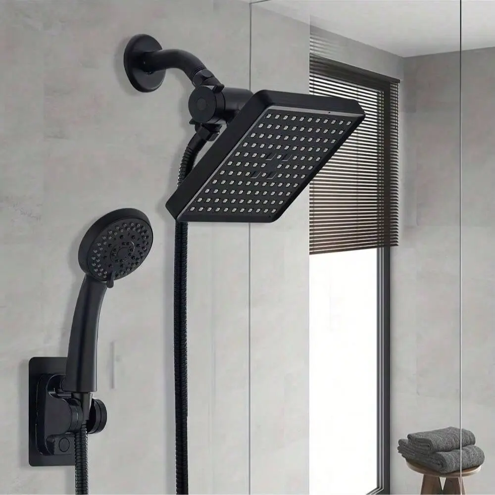 Handheld Shower Head with 57-Inch Hose, Adjustable Round Shower Set, Includes Adapter and Wall Mount, Silver Color, Bathroom Upgrade, Showerhead and Handheld Sprayer Combo, Handheld Shower Kit