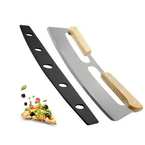 14in Stainless Steel Pizza Cutter, Pizza Slicer with Double Wooden Handle & Plastic Cover, Essential Kitchen Tool for Home Use, Kitchen Gadgets