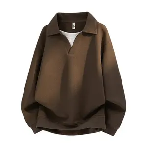 Spring new teen fashion casual versatile sweatshirt, heavyweight waffle-knit turn-down collar sweatshirt, men’s spring loose long-sleeve top