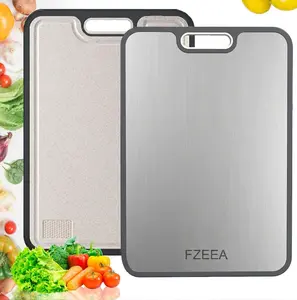 FZEEA Titanium Cutting Board for Kitchen, Non Toxic 2-in-1 Cutting Board Double Sided Food Grade Pure Titanium, Knife Friendly Easy to Clean Large Size 15”×10.5”