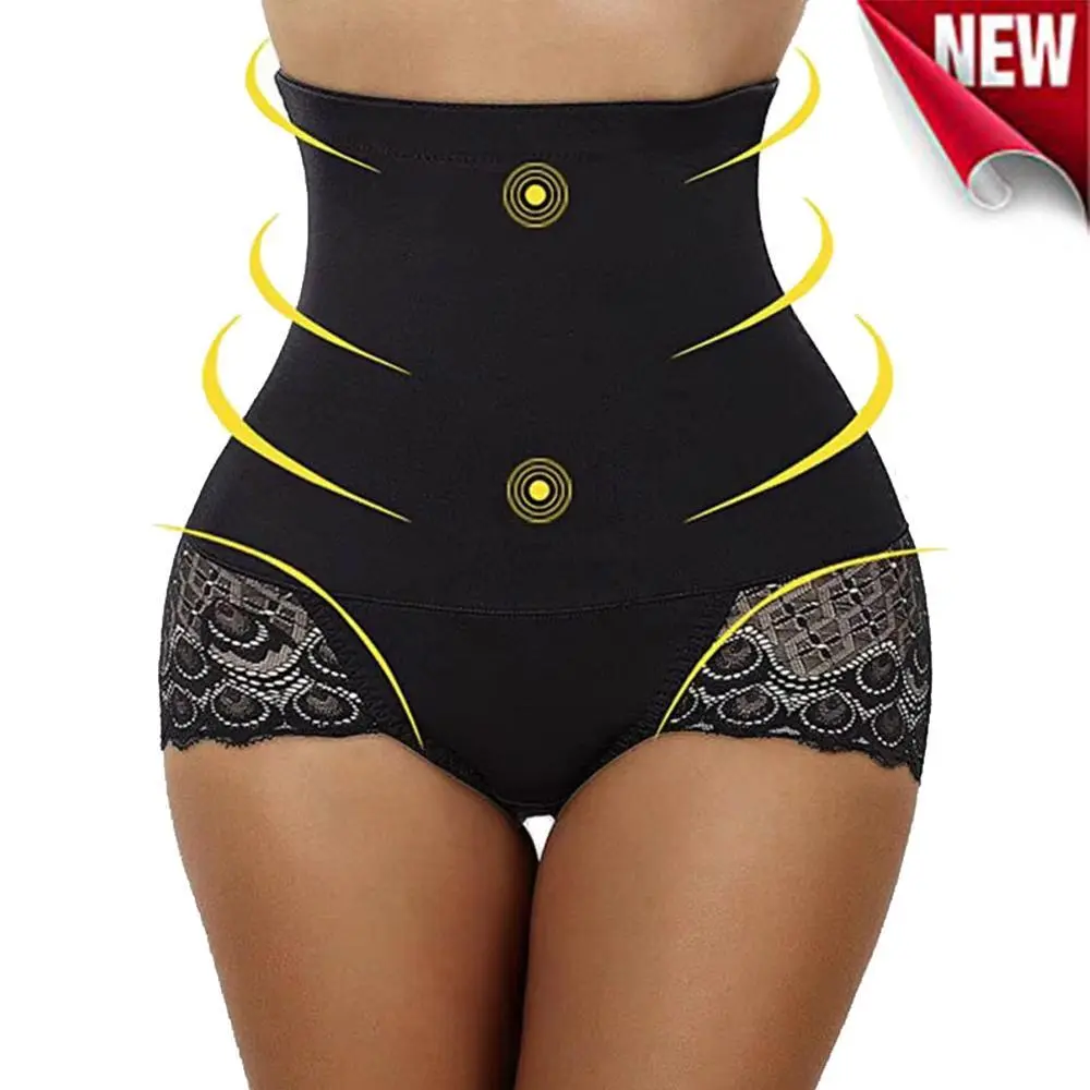 Women's High Waist Tummy Control Panties with Lace Comfortable Briefs Full Coverage Black Elegance Compression Basic Shapewear Underwear for Daily Wear