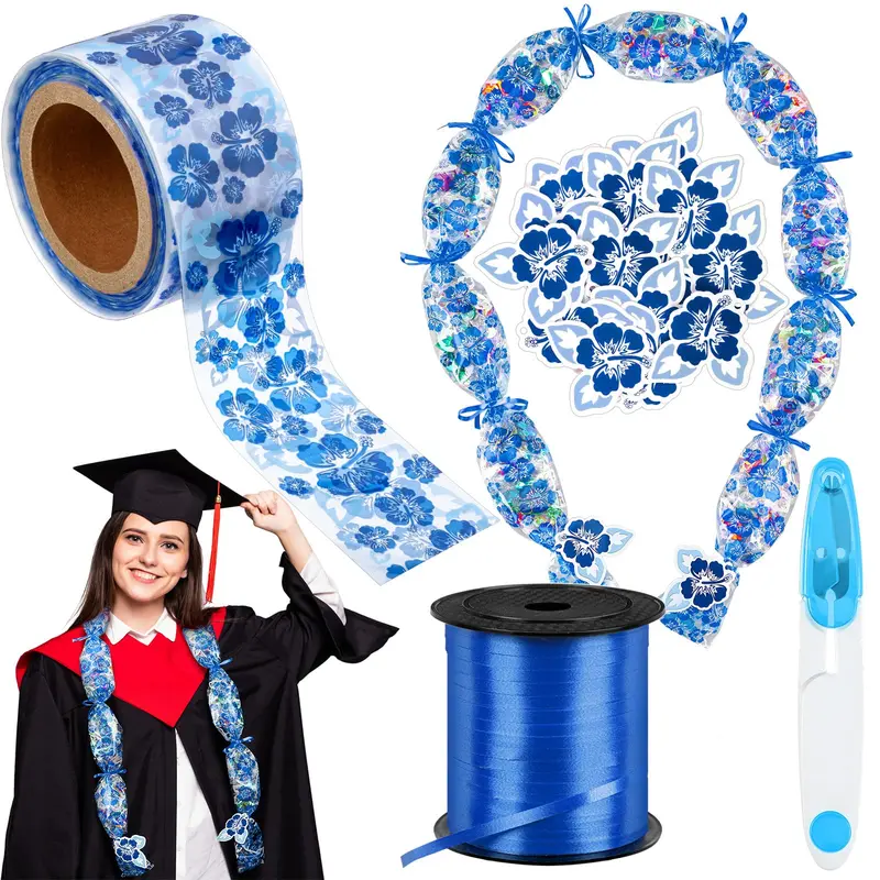 2026 Graduation Candy Leis DIY Making Kit (With Gift Wrapping Supplies) for School Graduates, Includes Garland Tube Bags, Ribbon, Cards, Scissors, Ideal for Graduation Party Favors, Ceremony Gifts, Photo Shoots