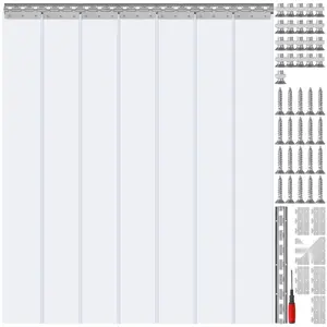 Strip Curtain, 84 Inch Height By 42 Inch Width, 0.08 Inch Thickness, 7-Piece Clear PVC Strip Door Curtain For Walk-In Freezers, Coolers And Warehouse Doors, With 50 Percent Overlap, Energy Efficient Barrier And Easy Install