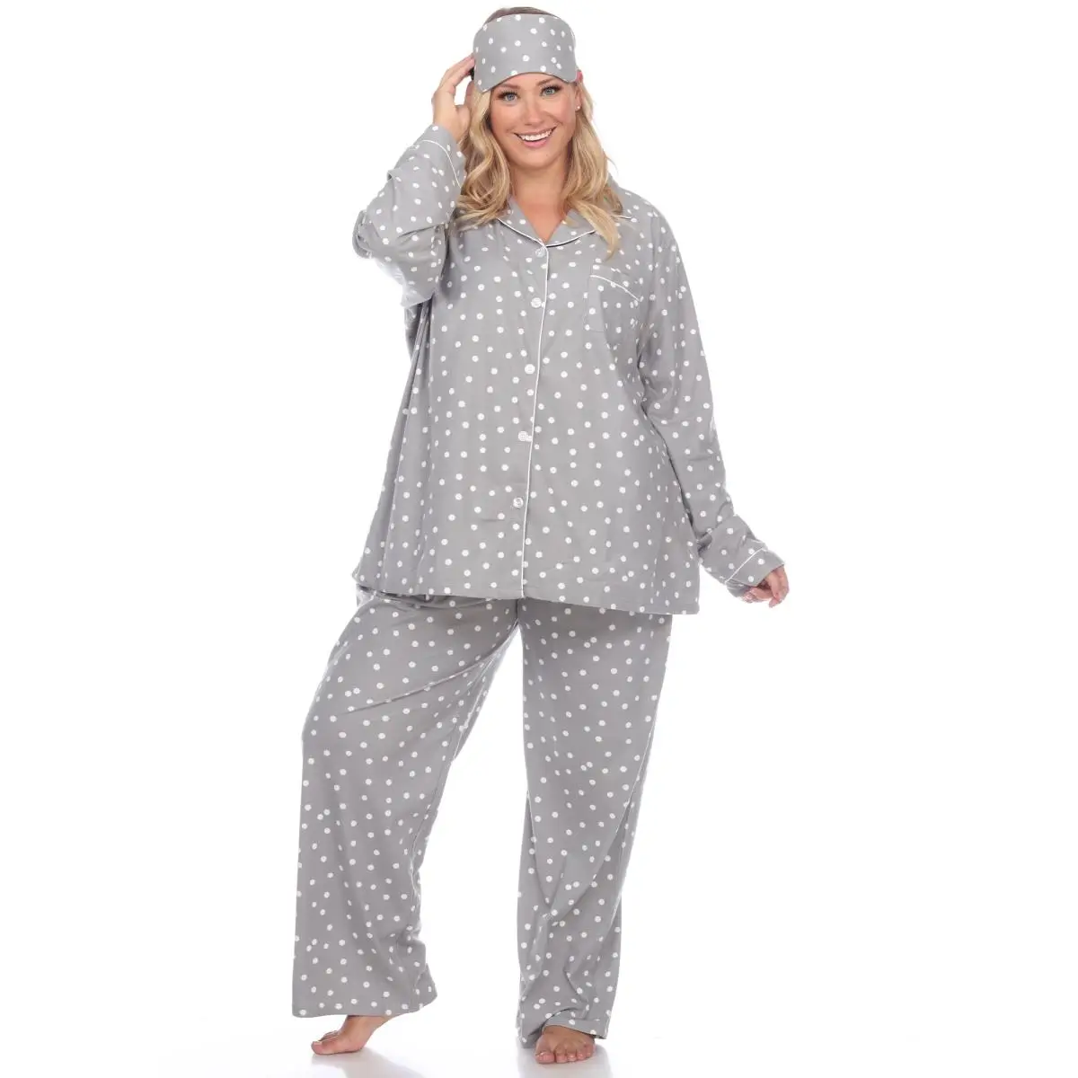 212 MAIN Women's Plus Size 3-Piece Longsleeve Full-Length Pajama Set, Comfortable Breathable Soft Fabric Loungewear Nightwear, Size 1X (PS3610-15-1X)