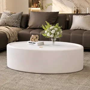 Littleox 33.46" Oval Hidden Storage Coffee Table | 3C Tempered Glass & Leather White/Black Living Room Table