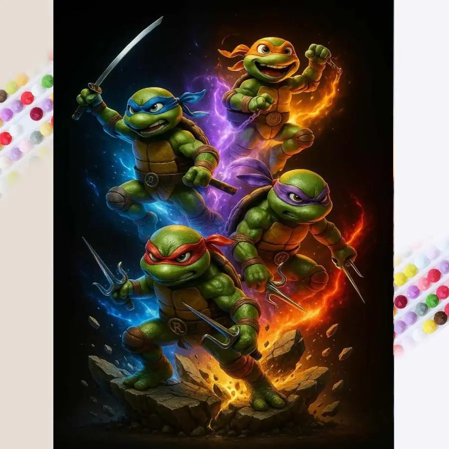 1 set of DIY diamond painting kit, 5D diamond art set, DIY decor ninja, turtle, battle mosaic, diamond art, DIY art home decor, Crafts, DIY Craft Supplies, Handicraft