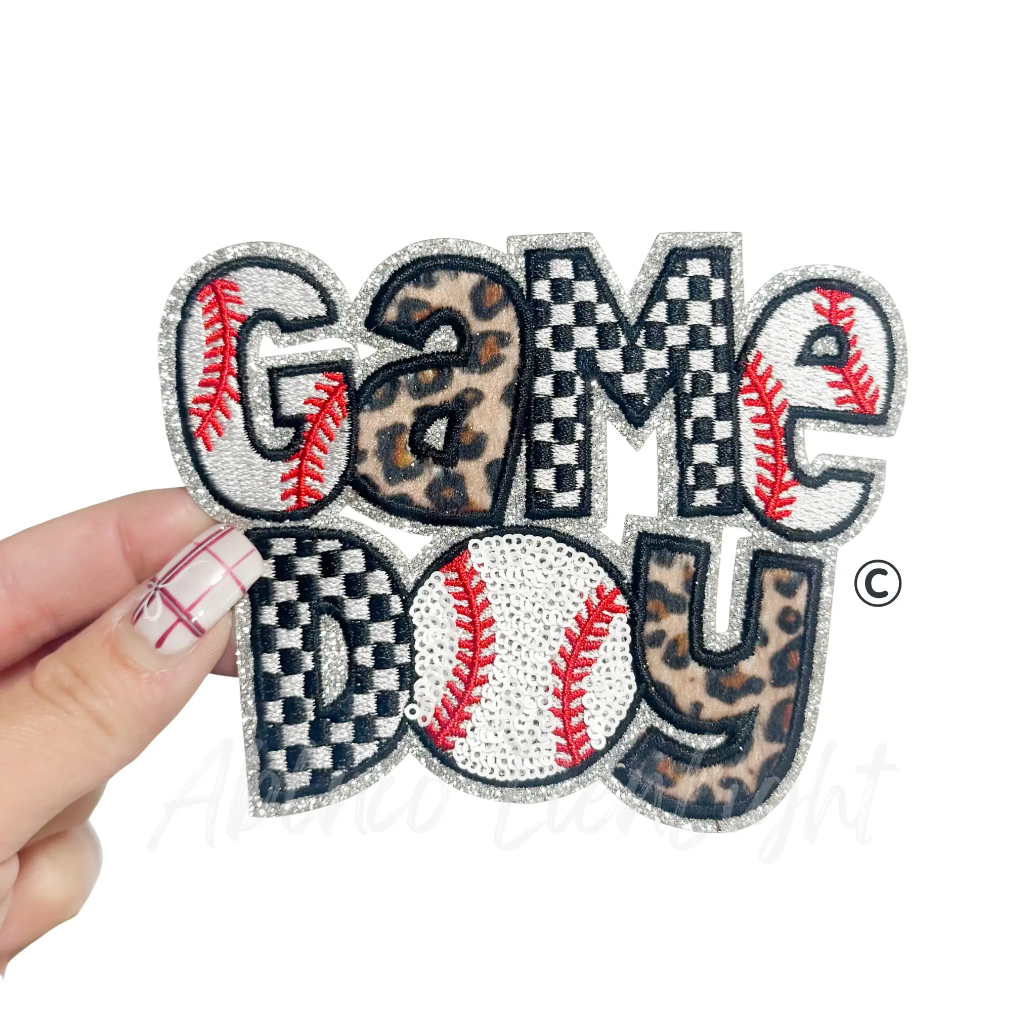 Baseball Game Day Cheetah Checkered Sequin Patch - Small