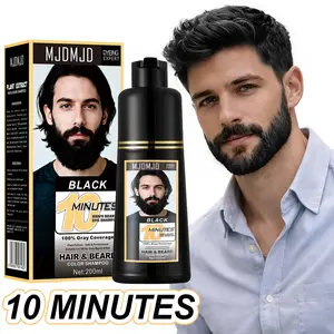 Men's 3-in-1 Black Beard & Mustache Dye Shampoo - Instant 100% Gray Hair Coverage in 10 Minutes, Natural Herbal Formula for Facial Hair, Easy to Use & Long-Lasting, 200ml