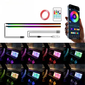 2Pcs 110cm Acrylic RGB Car Interior Ambient Lights 64Colors APP & Remote Control 12V USB Dashboard Light Easy Install RGB Neon Lighting for Car Dashboard
